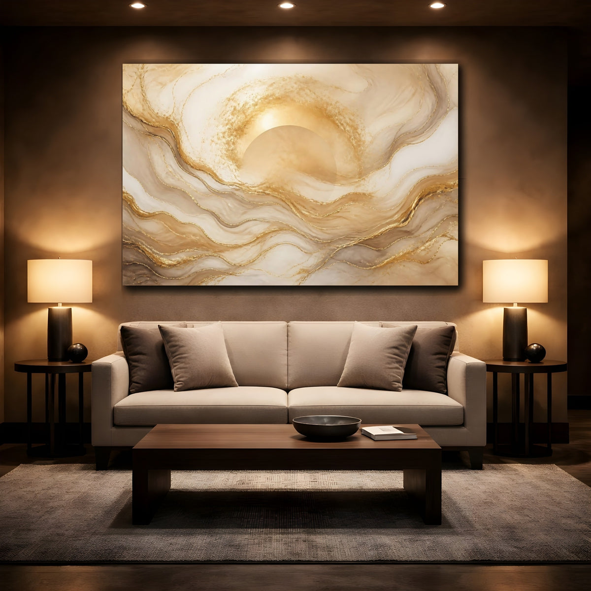 Mockup 2. Golden Sun Marble shown as canvas print