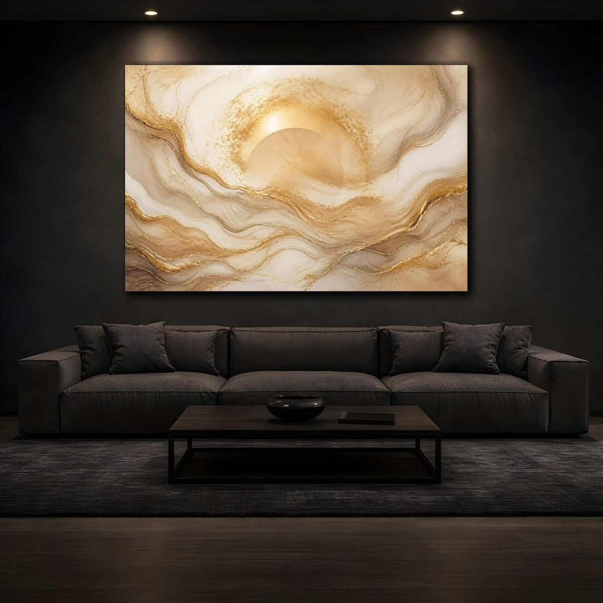 Mockup 3. Golden Sun Marble shown as canvas print