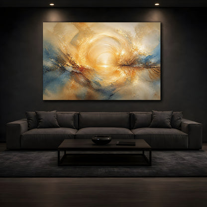 Mockup 3. Golden Sun Reflection shown as canvas print