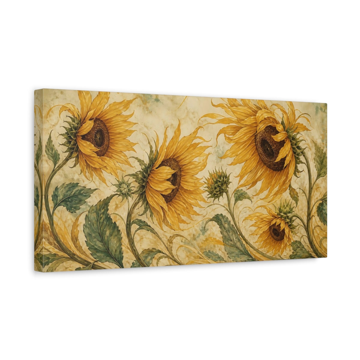 Side Mockup 3. Golden Sunflower Bouquet shown as canvas print