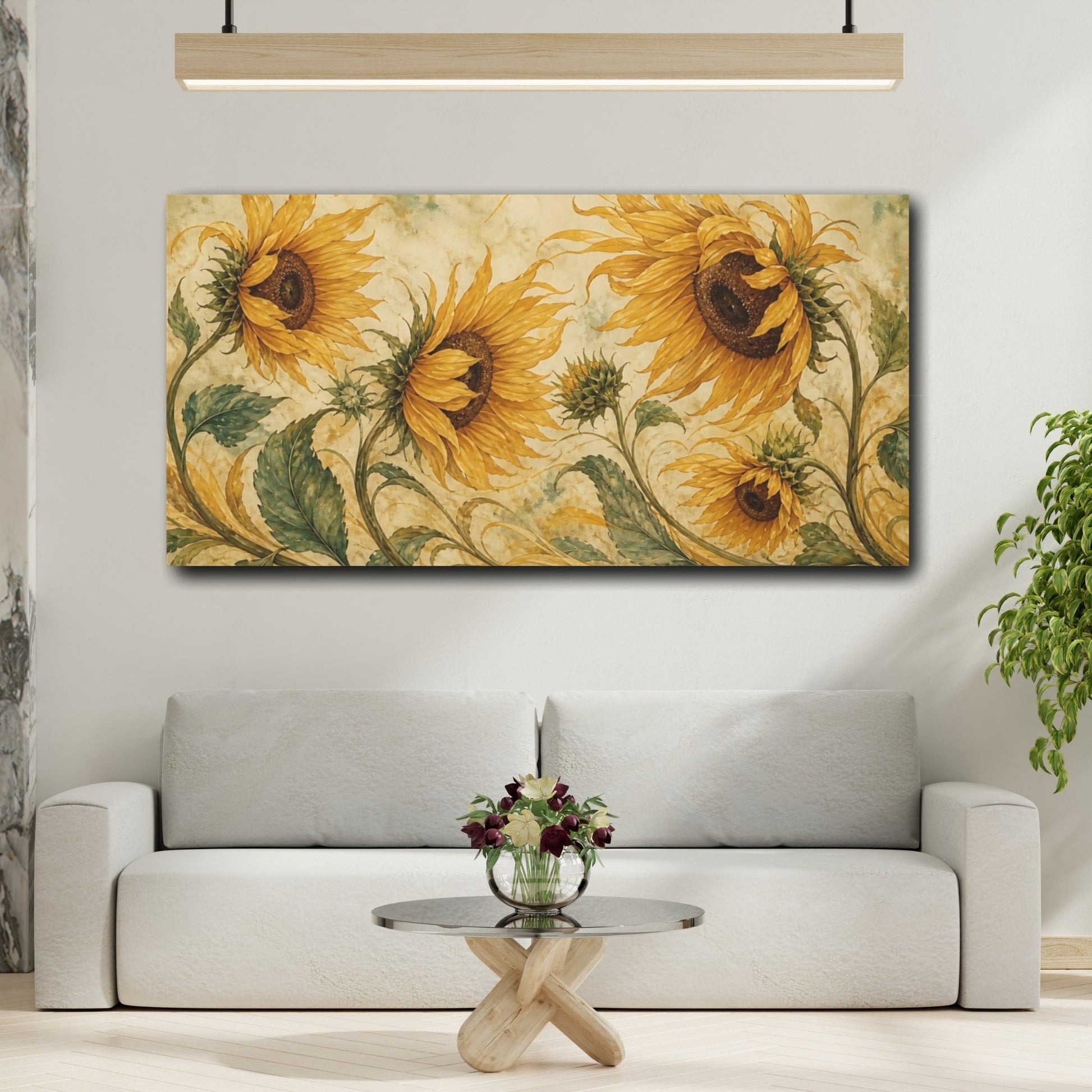 Mockup 2. Golden Sunflower Bouquet shown as canvas print