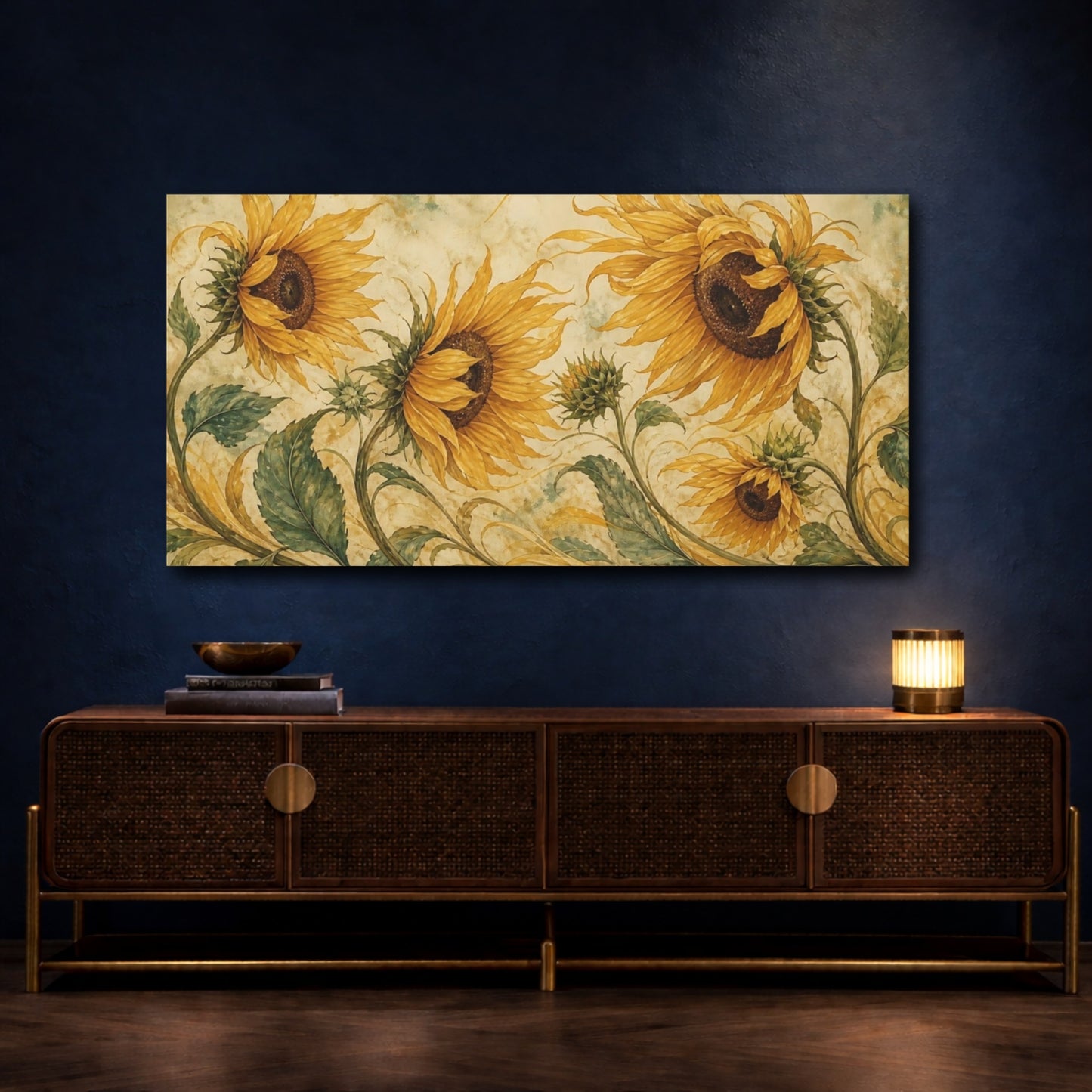 Mockup 4. Golden Sunflower Bouquet shown as canvas print