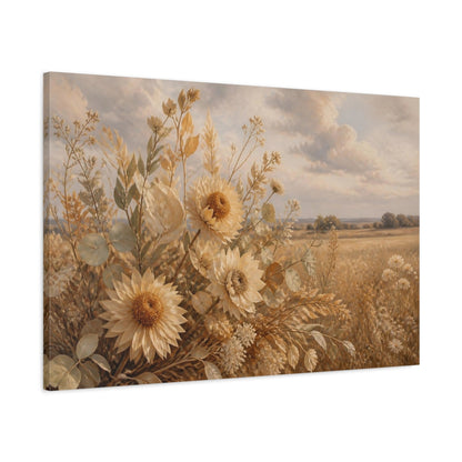 Main Mockup. Golden Sunflower Floral shown as canvas print