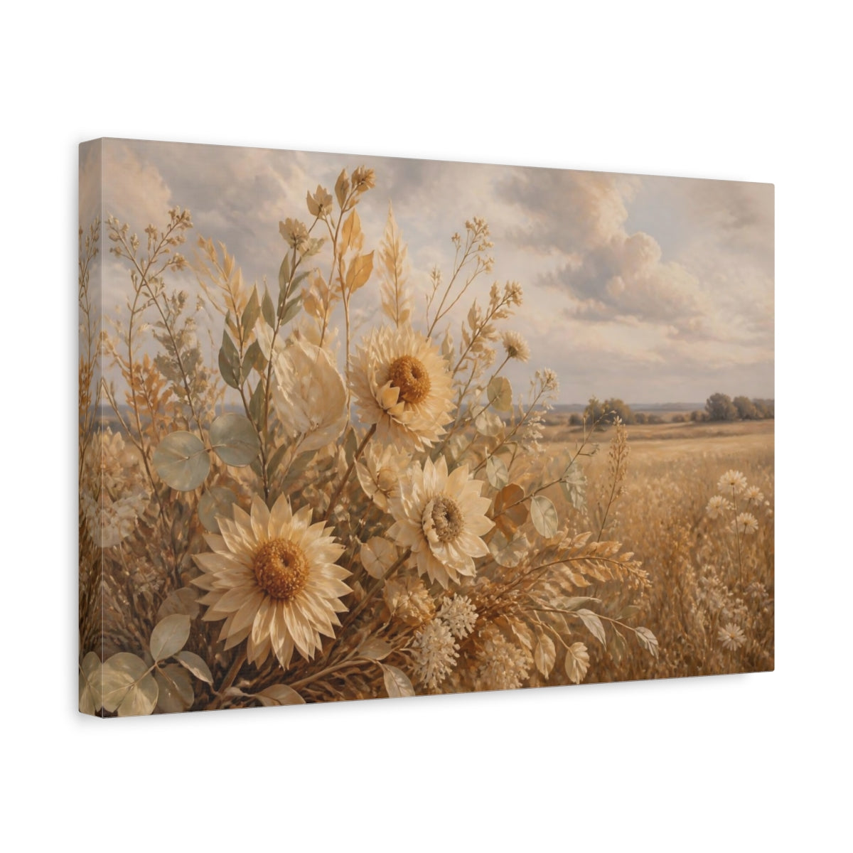 Side Mockup 4. Golden Sunflower Floral shown as canvas print
