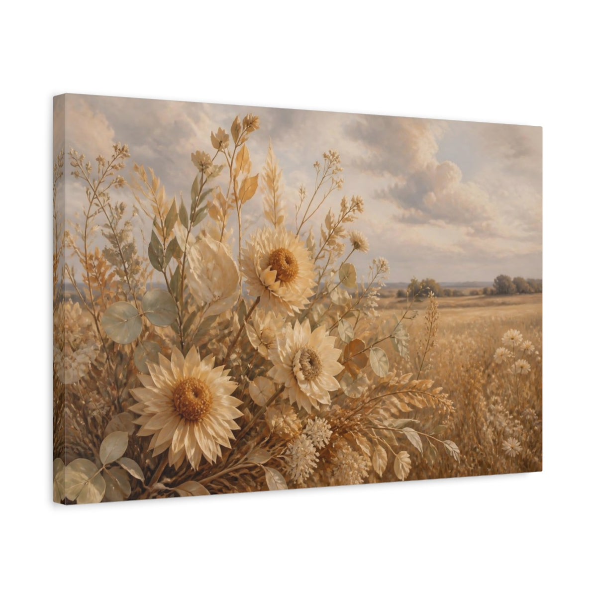 Side Mockup 3. Golden Sunflower Floral shown as canvas print