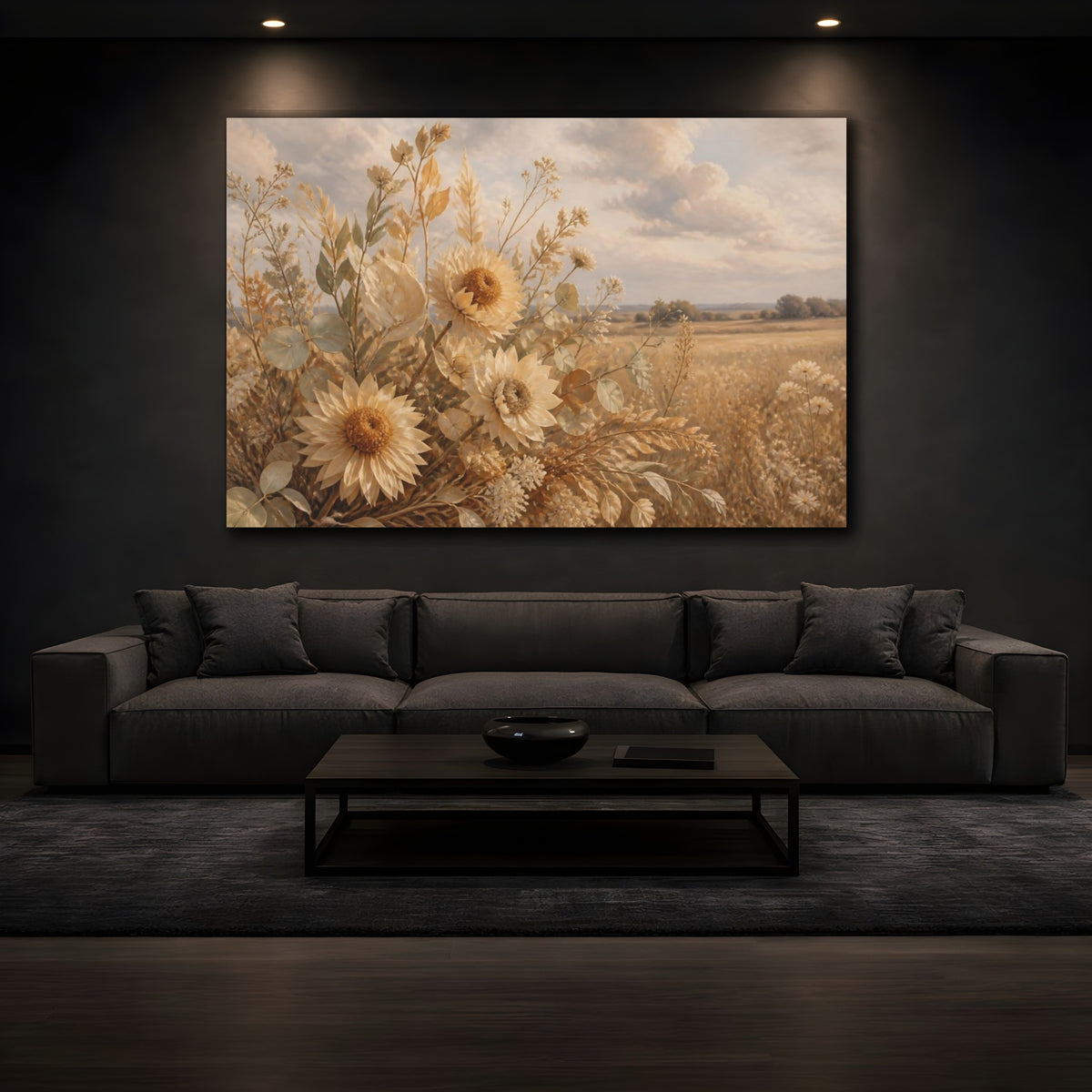 Mockup 3. Golden Sunflower Floral shown as canvas print