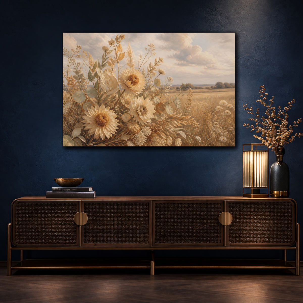 Mockup 4. Golden Sunflower Floral shown as canvas print