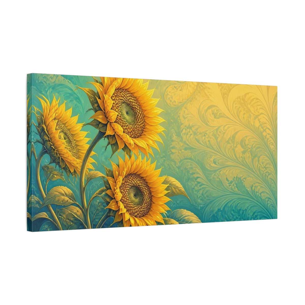 Side Mockup 1. Golden Sunflower Swirl shown as canvas print