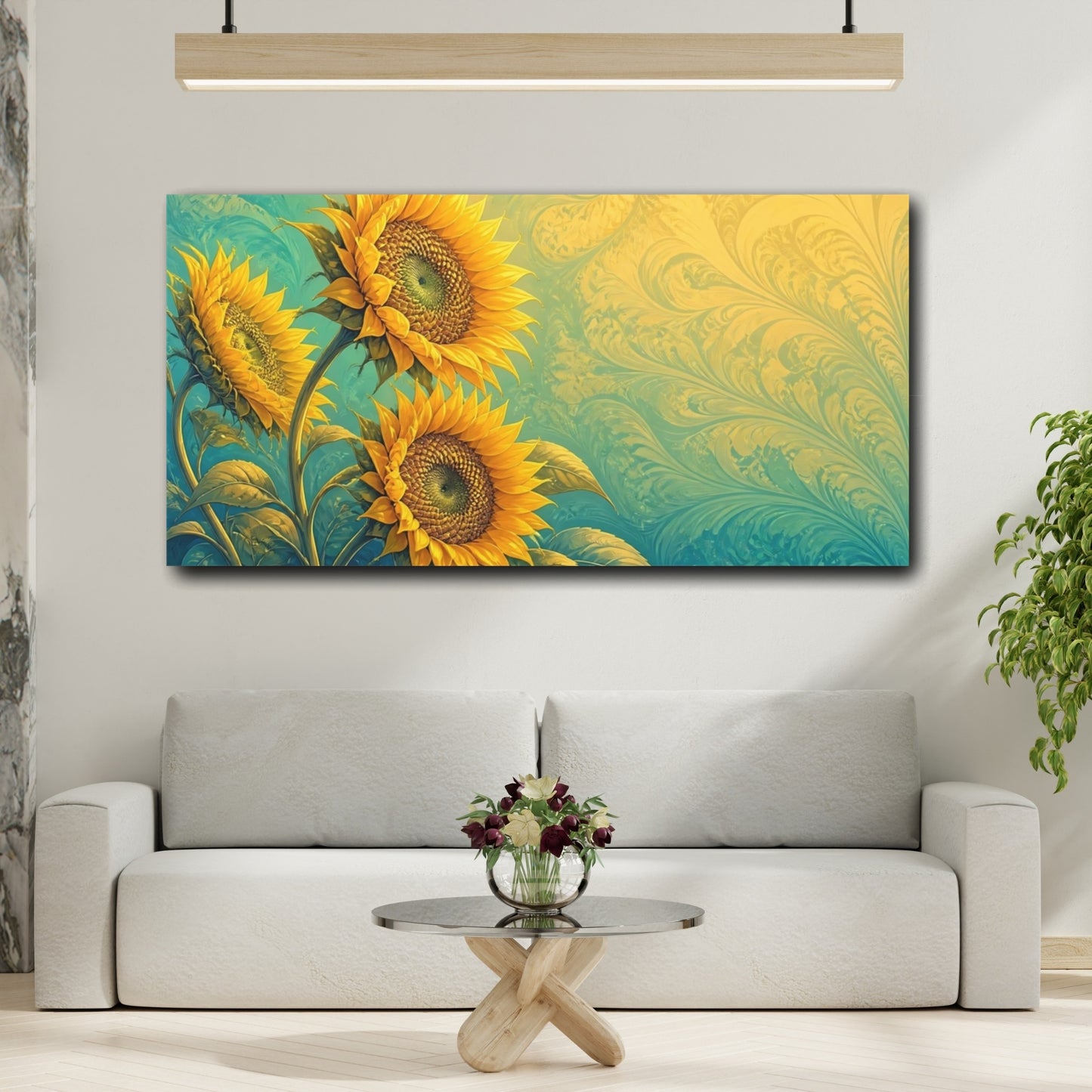 Mockup 2. Golden Sunflower Swirl shown as canvas print
