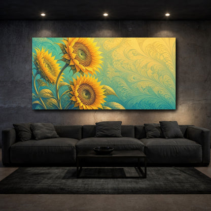 Mockup 3. Golden Sunflower Swirl shown as canvas print