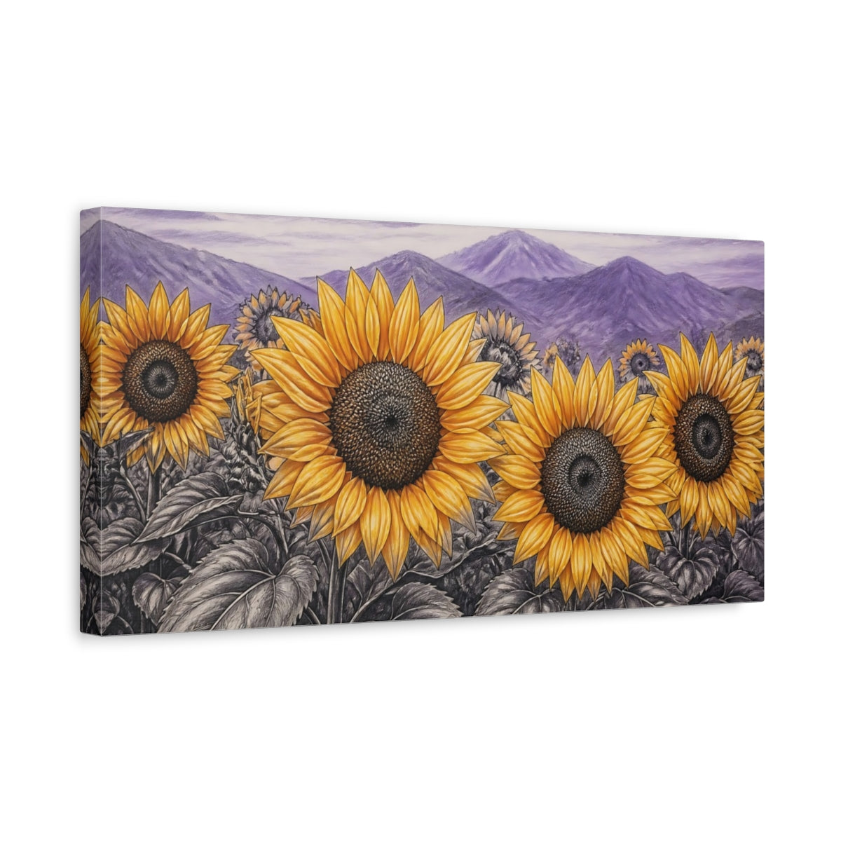 Side Mockup 3. Golden Sunflowers At Dusk shown as canvas print