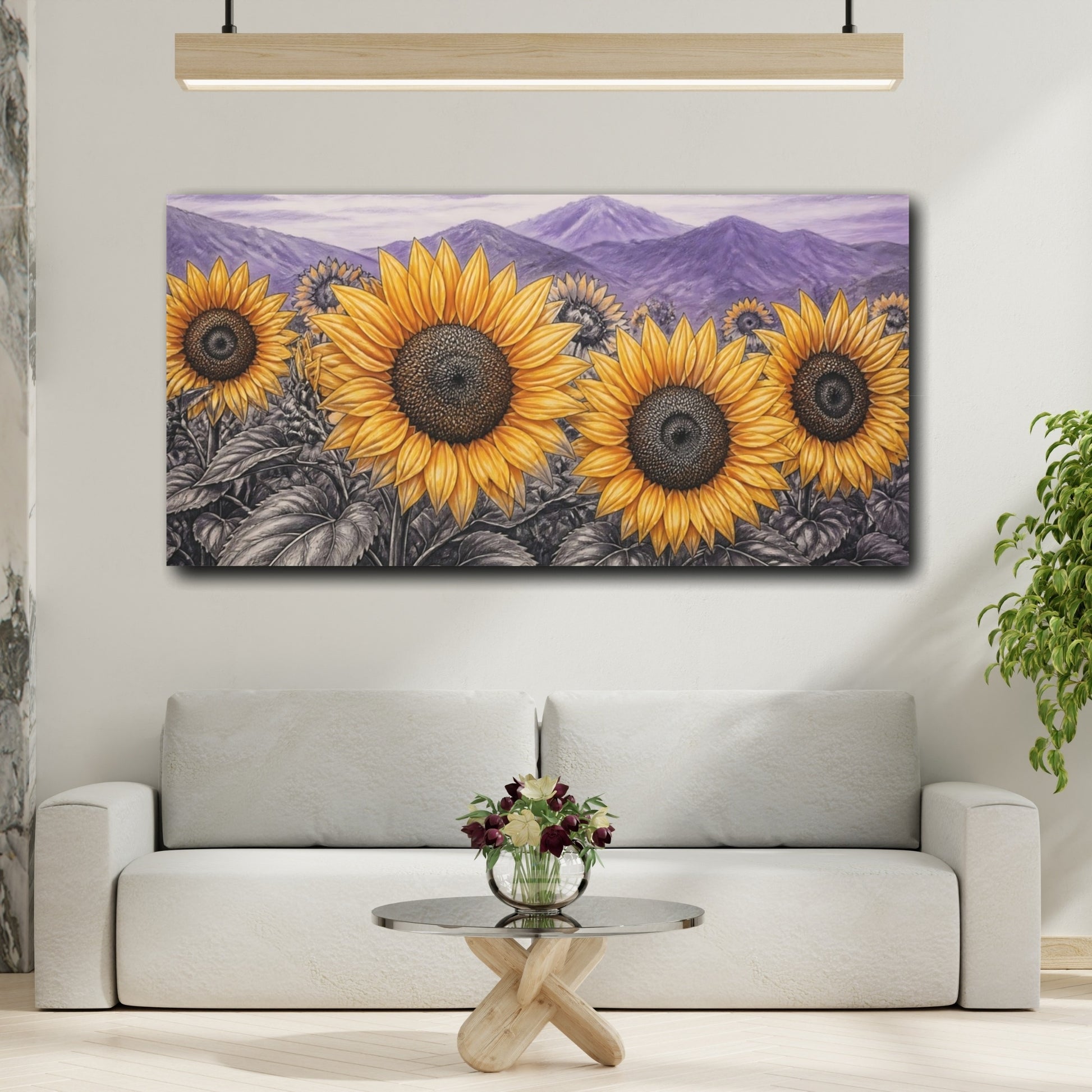 Mockup 2. Golden Sunflowers At Dusk shown as canvas print