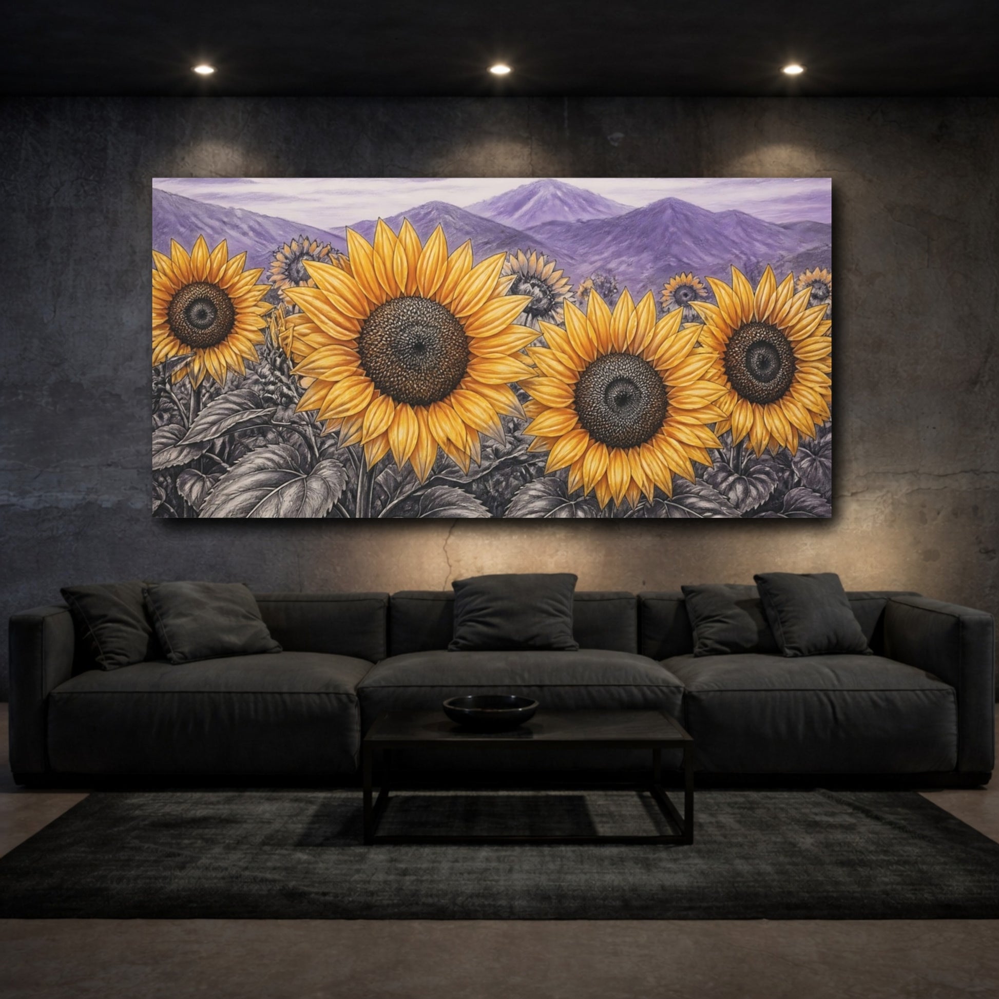 Mockup 3. Golden Sunflowers At Dusk shown as canvas print
