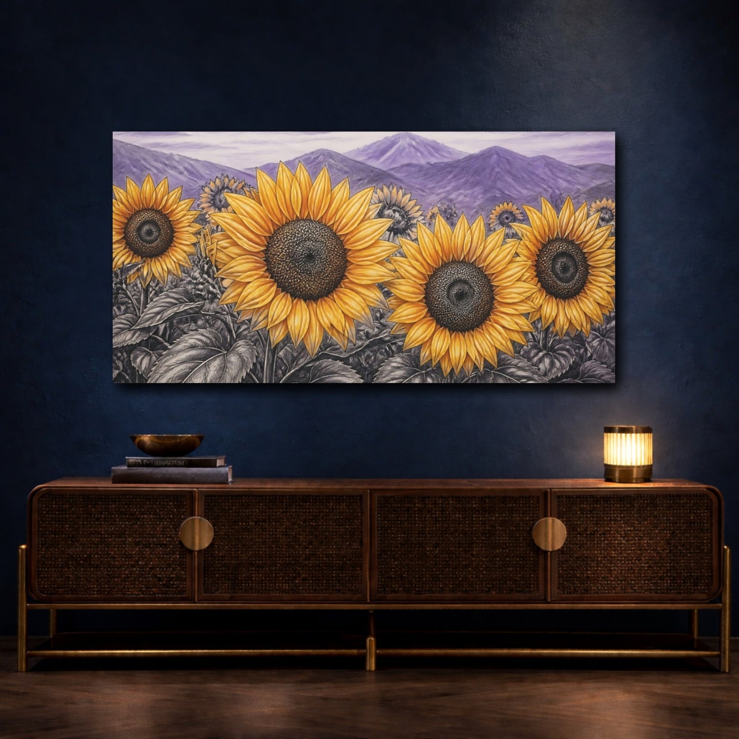 Mockup 4. Golden Sunflowers At Dusk shown as canvas print