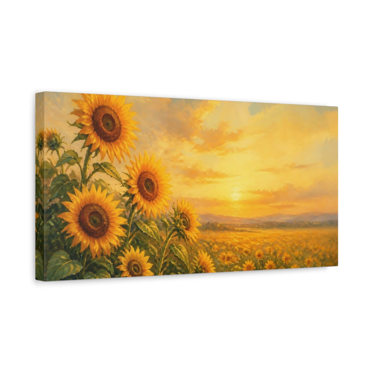 Side Mockup 3. Golden Sunflowers At Sunset shown as canvas print