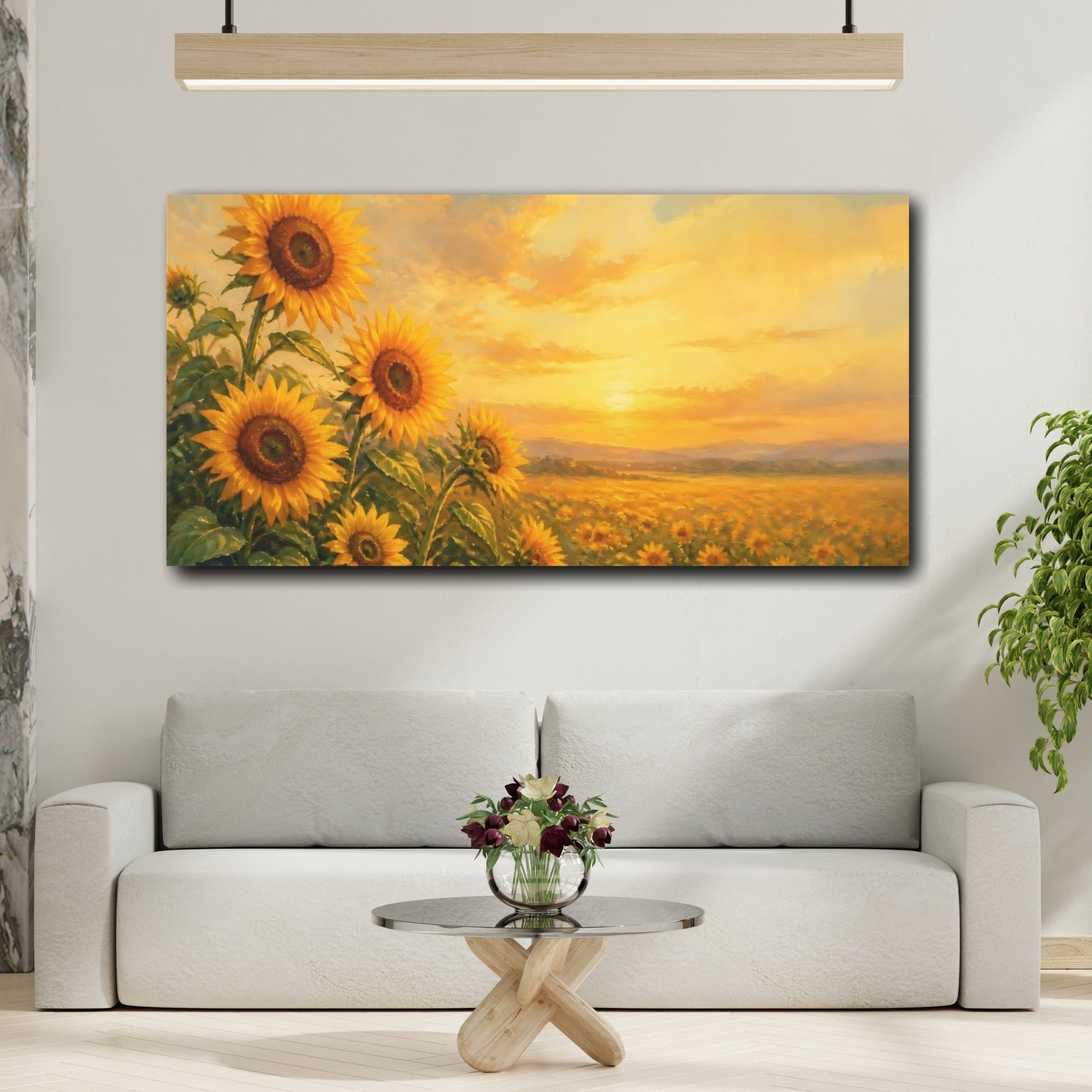 Mockup 2. Golden Sunflowers At Sunset shown as canvas print