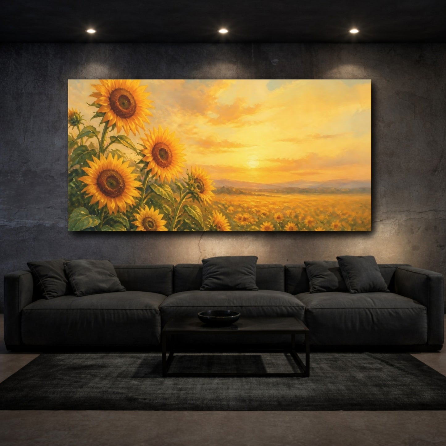 Mockup 3. Golden Sunflowers At Sunset shown as canvas print