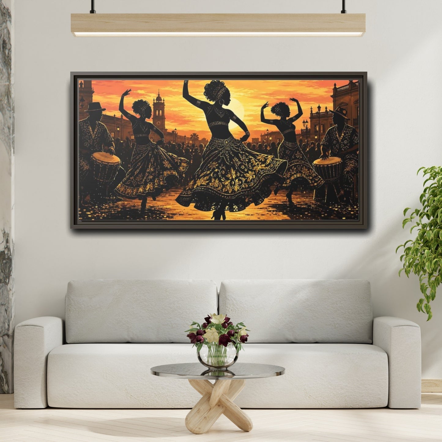 Mockup 2. Golden Sunset Dancers shown as framed canvas print