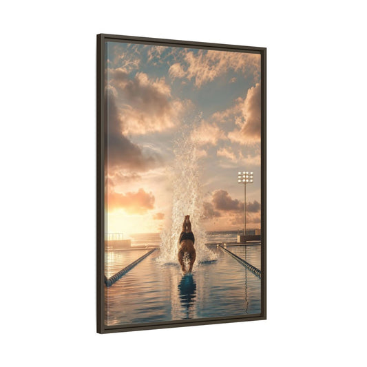 Main Mockup. Golden Sunset Dive shown as framed canvas print