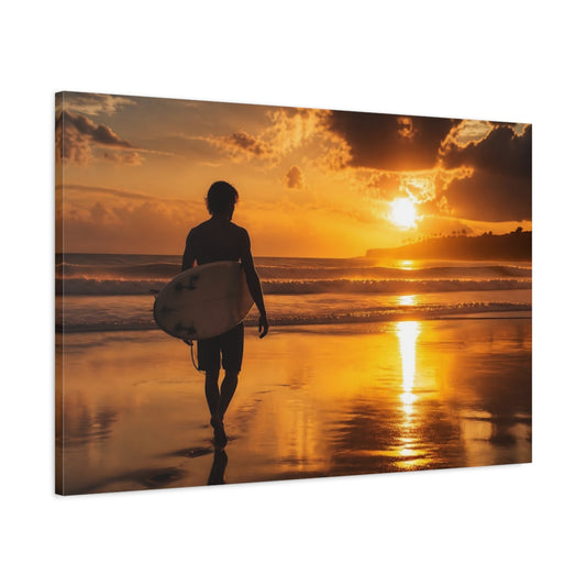 Main Mockup. Golden Sunset Surfer shown as canvas print