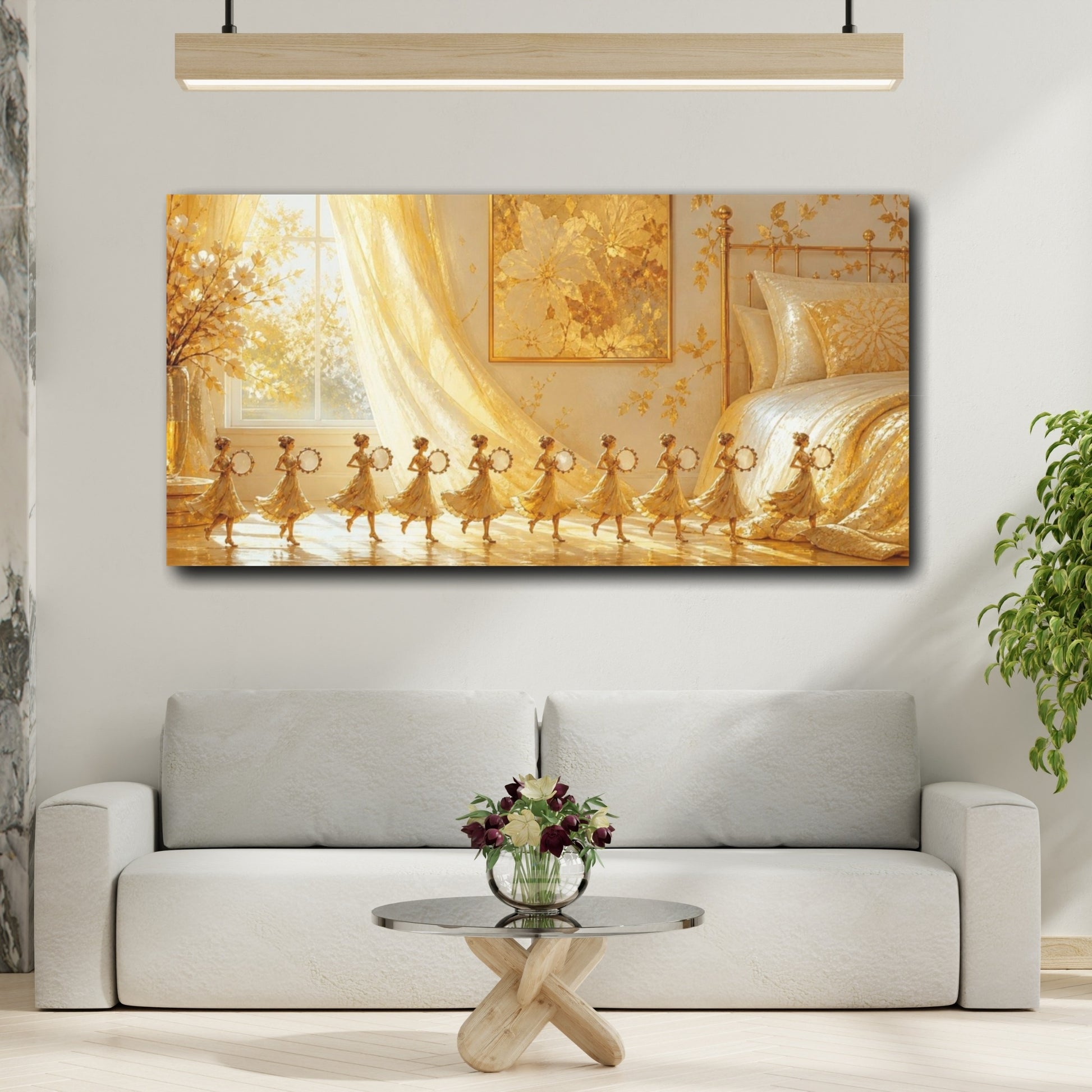 Mockup 2. Golden Tambourine Dancers shown as canvas print