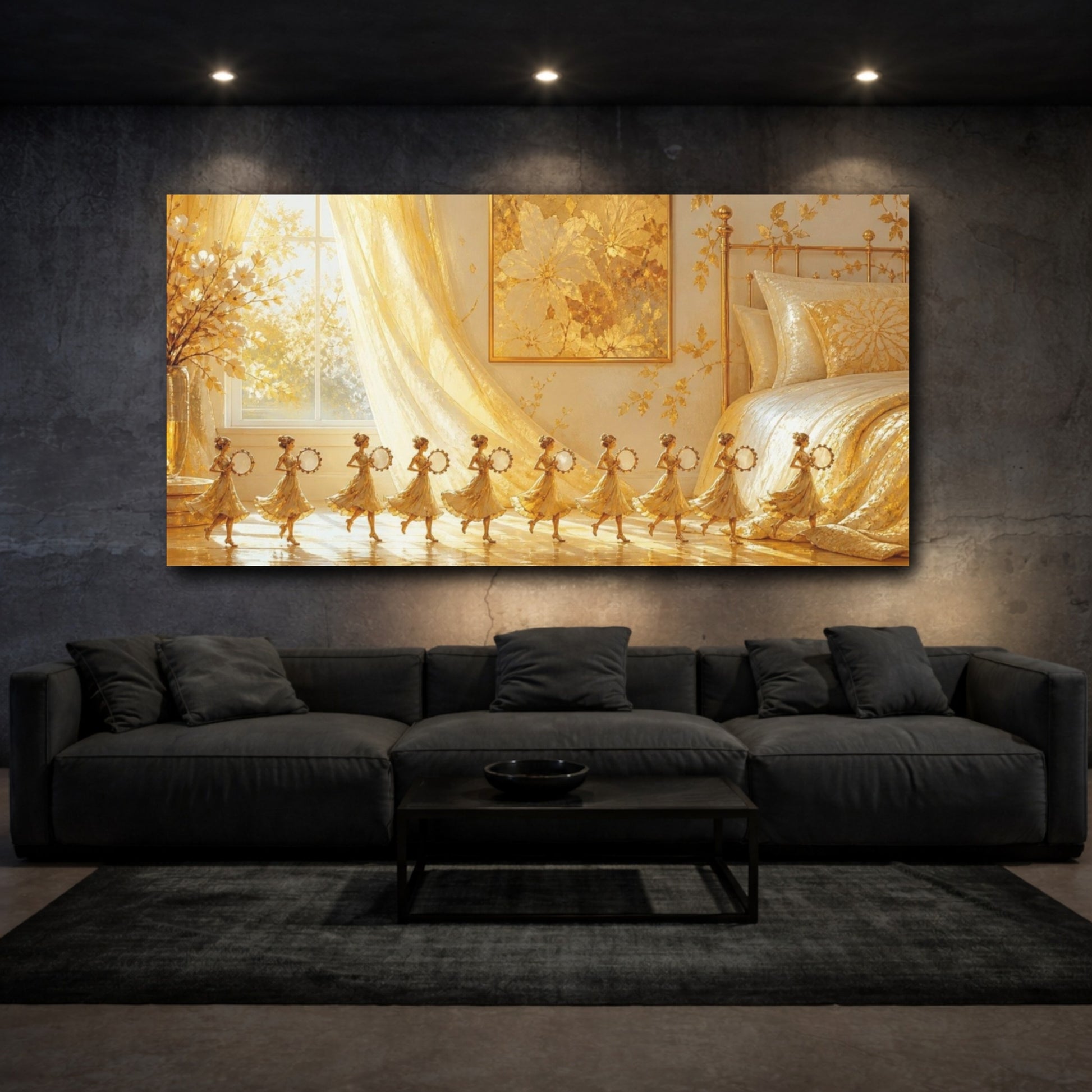 Mockup 3. Golden Tambourine Dancers shown as canvas print