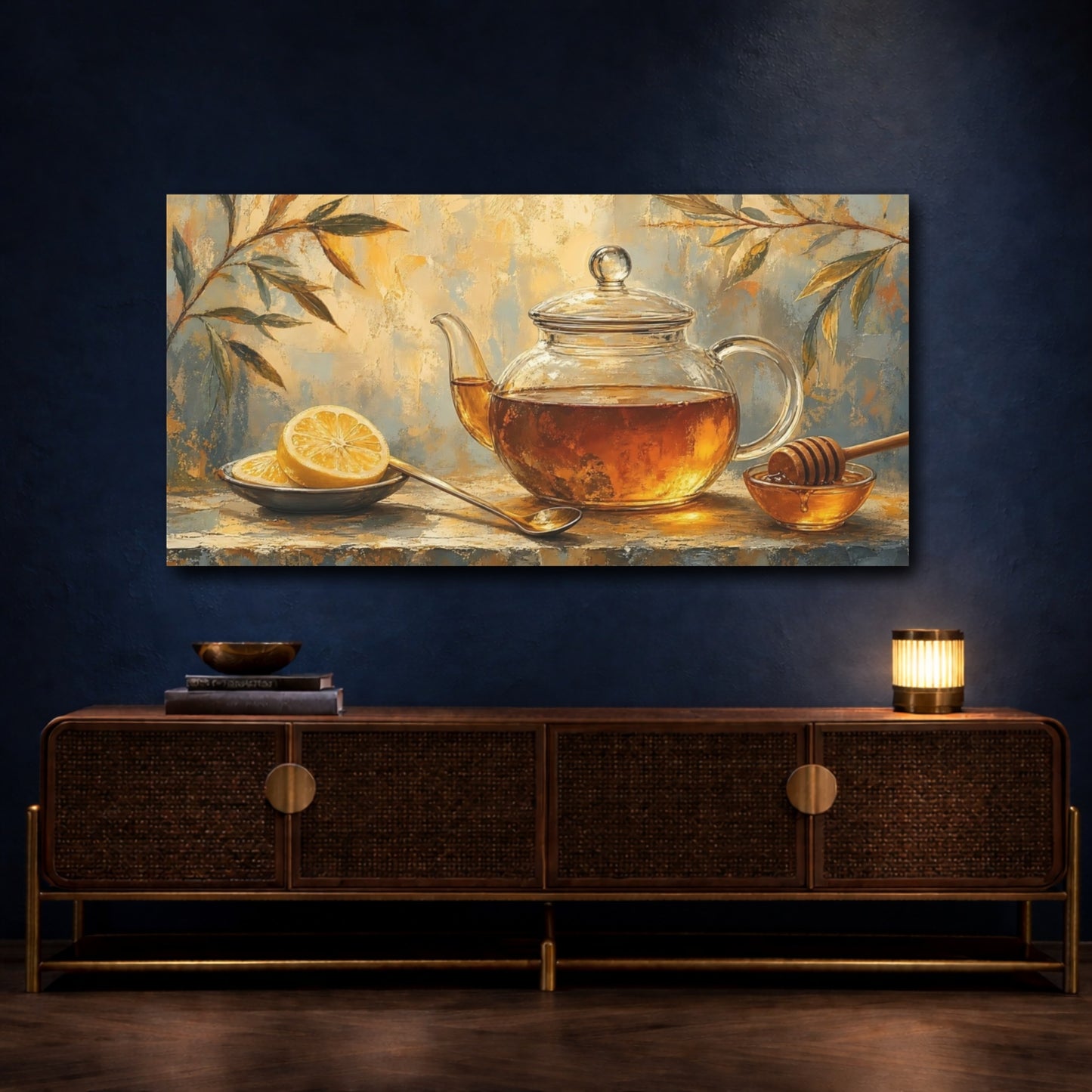 Mockup 4. Golden Tea And Lemon shown as canvas print