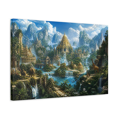 Side Mockup 3. Golden Temple Of The Lost Kingdom shown as canvas print