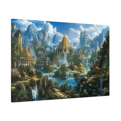 Side Mockup 1. Golden Temple Of The Lost Kingdom shown as canvas print