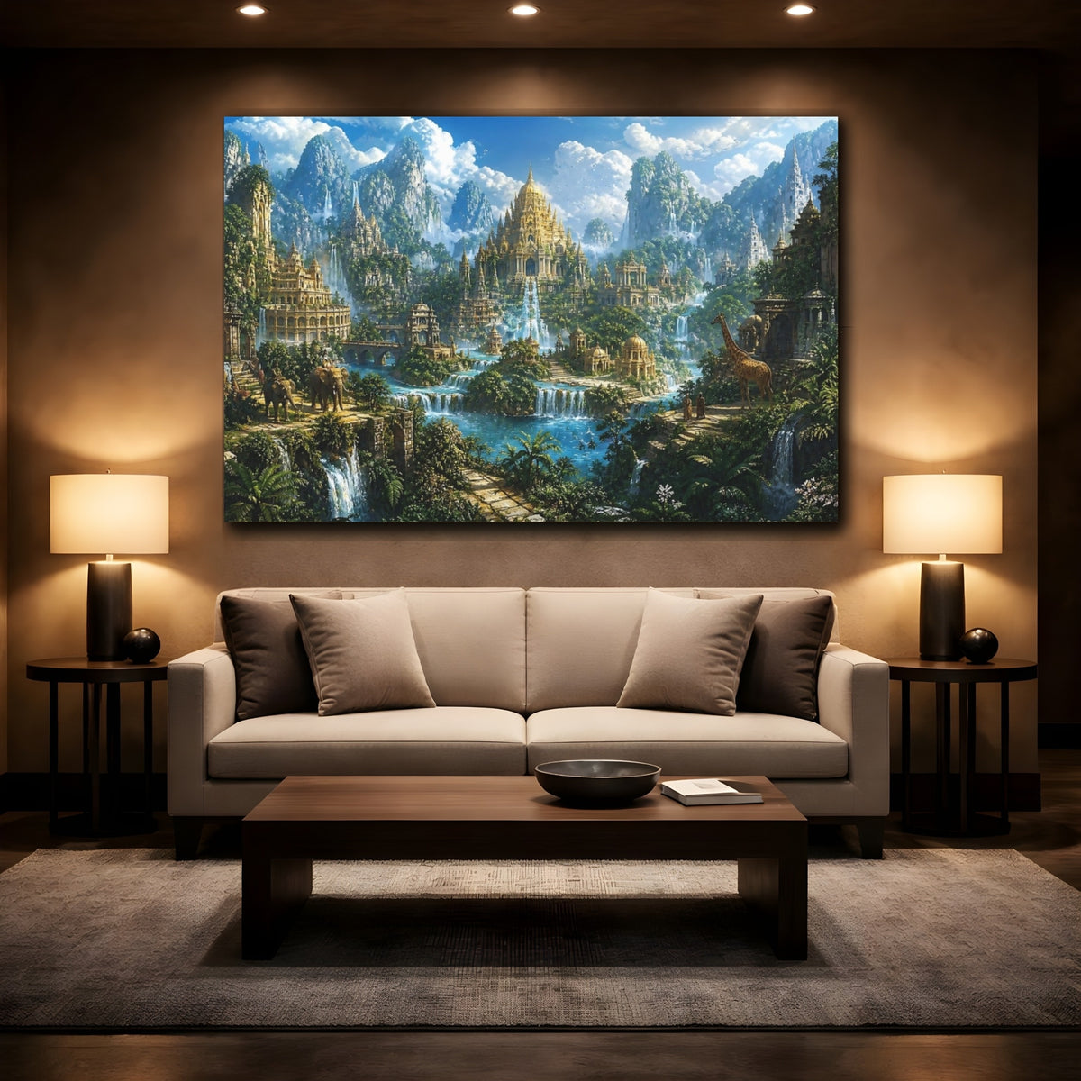 Mockup 2. Golden Temple Of The Lost Kingdom shown as canvas print