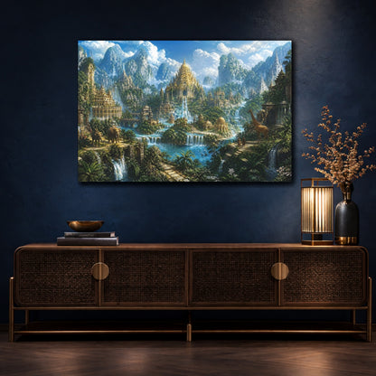 Mockup 4. Golden Temple Of The Lost Kingdom shown as canvas print