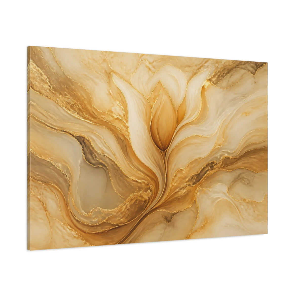 Side Mockup 1. Golden Tulip Flow shown as canvas print