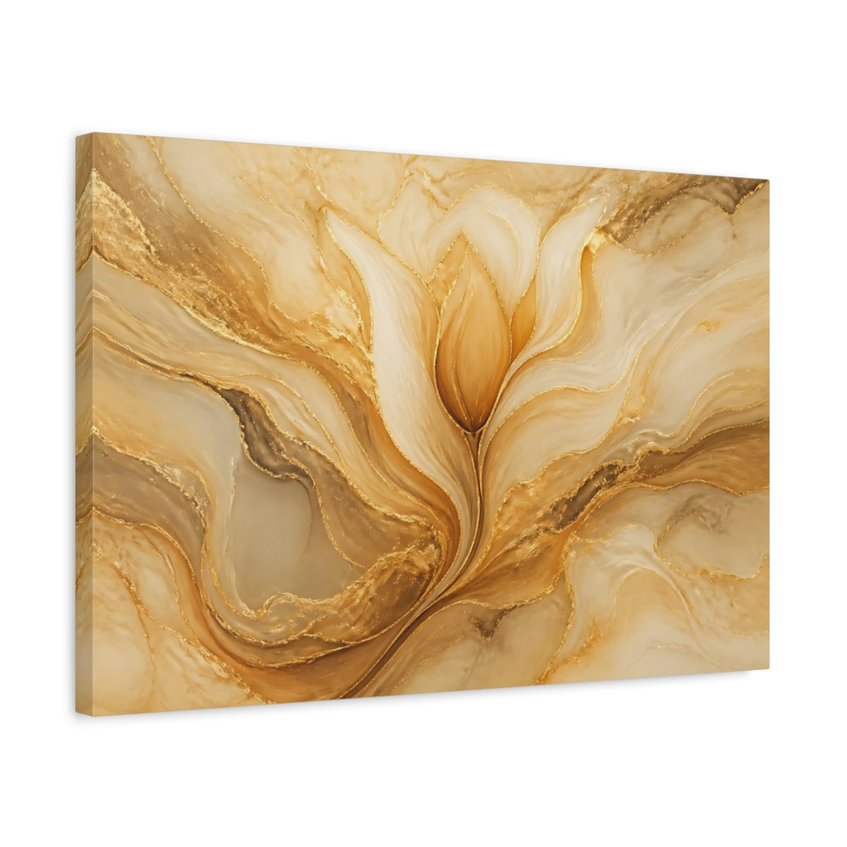 Side Mockup 3. Golden Tulip Flow shown as canvas print
