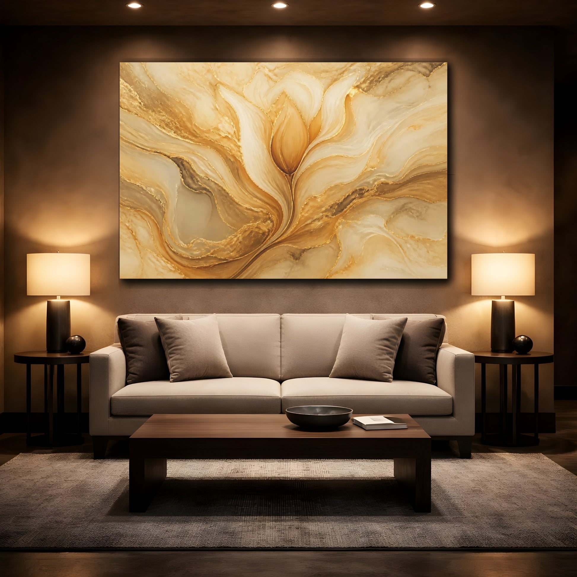 Mockup 2. Golden Tulip Flow shown as canvas print