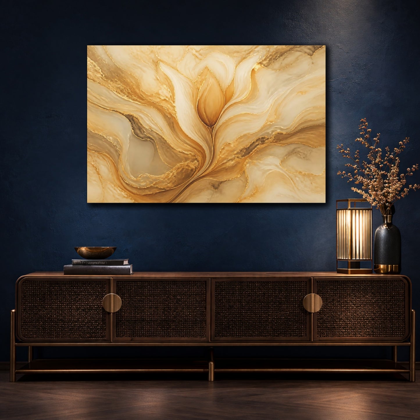 Mockup 4. Golden Tulip Flow shown as canvas print