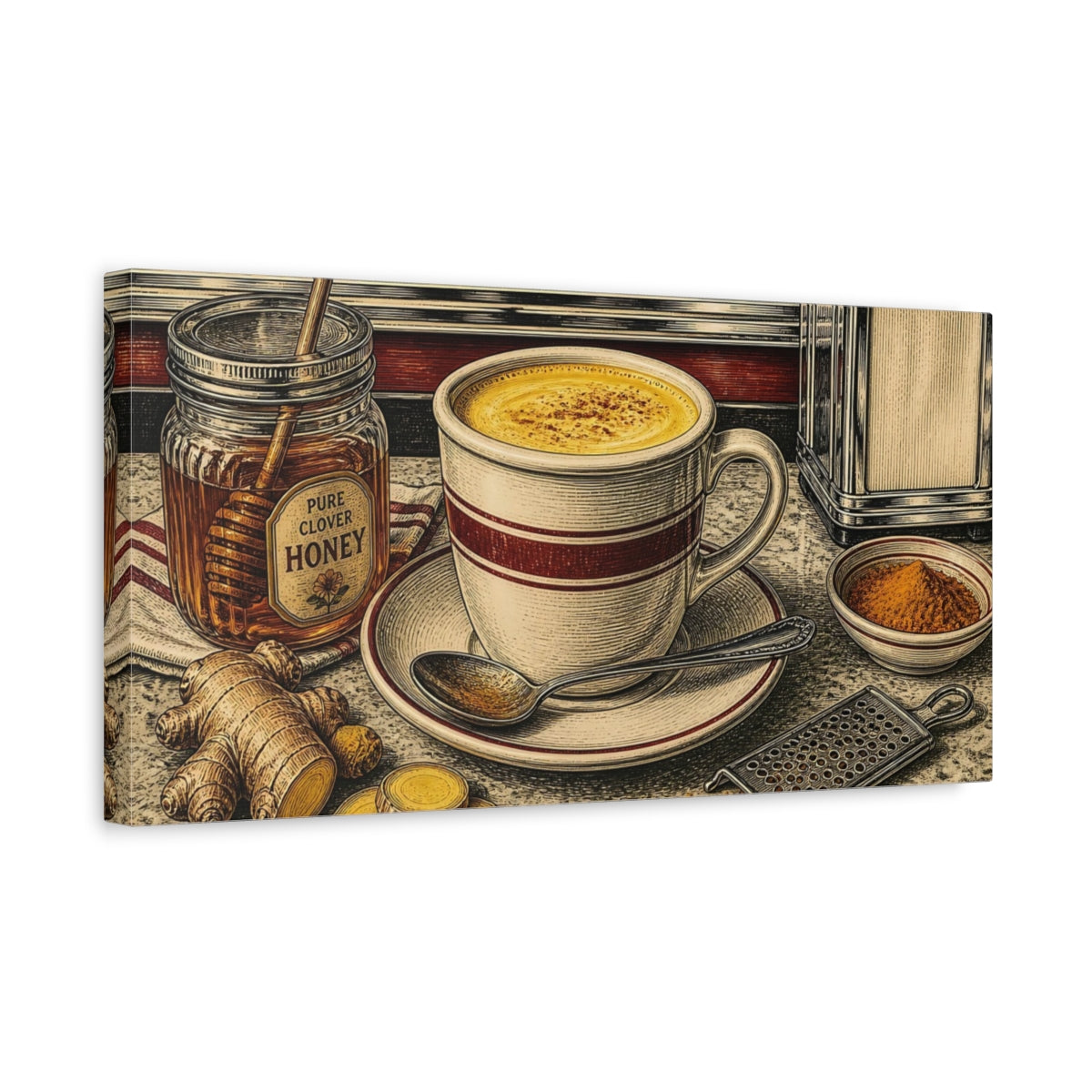 Side Mockup 3. Golden Turmeric Latte shown as canvas print