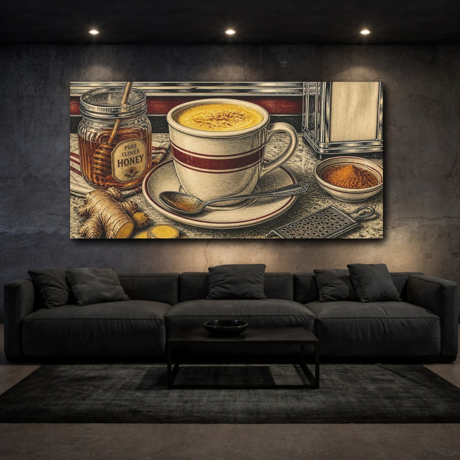 Mockup 3. Golden Turmeric Latte shown as canvas print