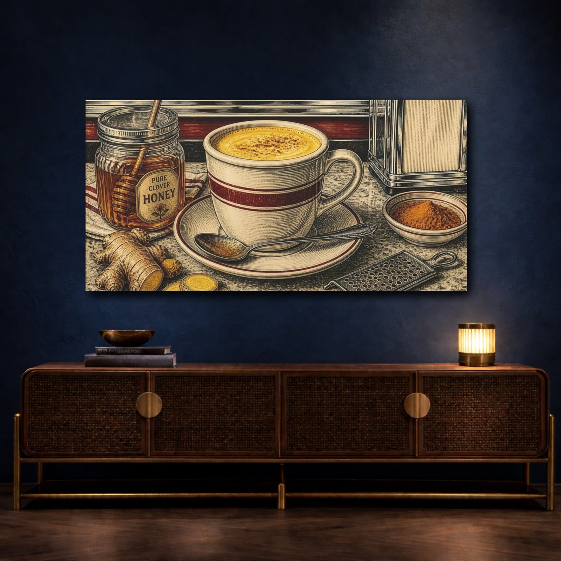 Mockup 4. Golden Turmeric Latte shown as canvas print