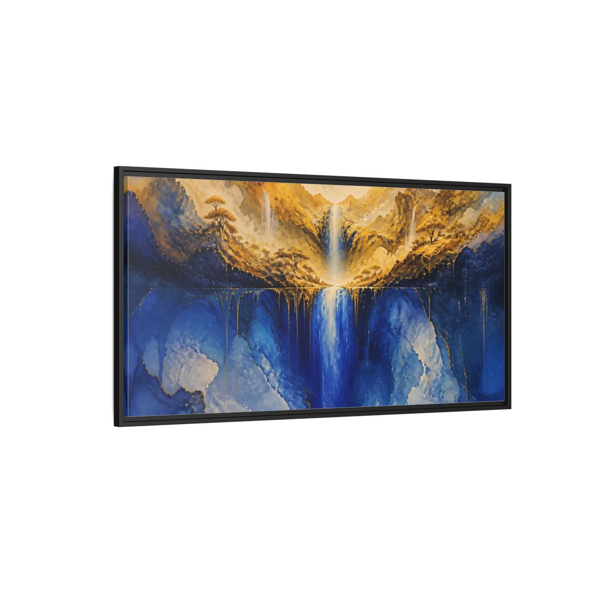 Side Mockup 5. Golden Valley Waterfall shown as framed canvas print