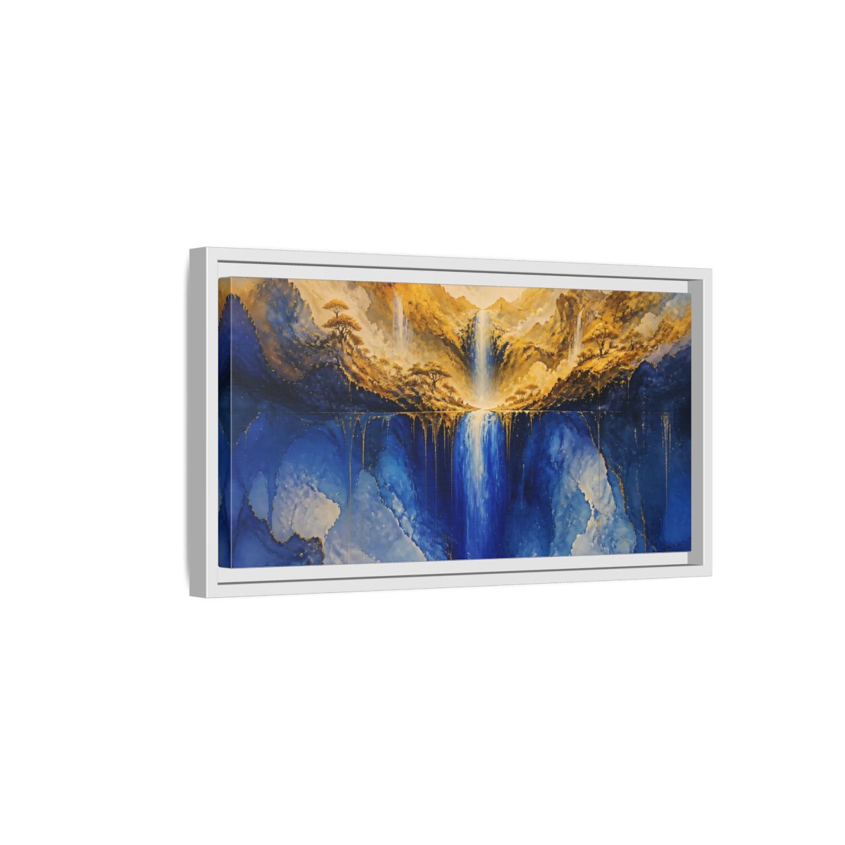 Side Mockup 6. Golden Valley Waterfall shown as framed canvas print