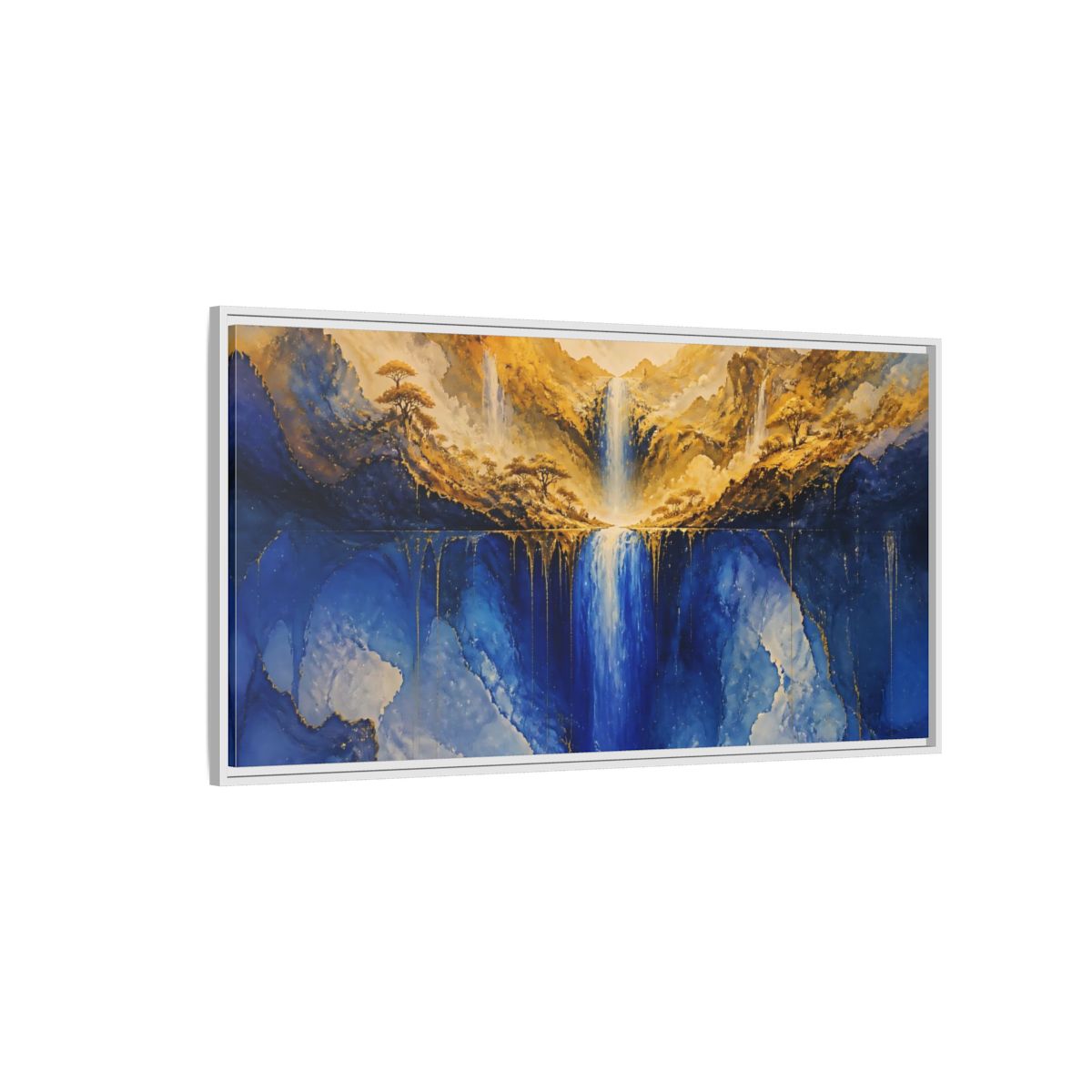 Side Mockup 3. Golden Valley Waterfall shown as framed canvas print
