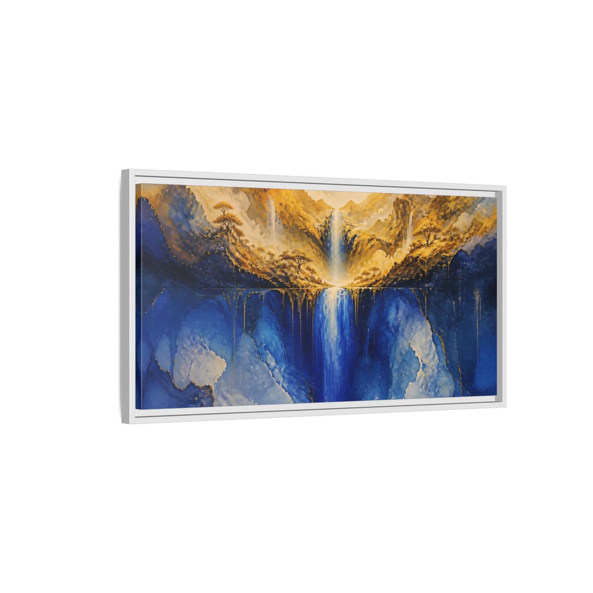 Side Mockup 1. Golden Valley Waterfall shown as framed canvas print