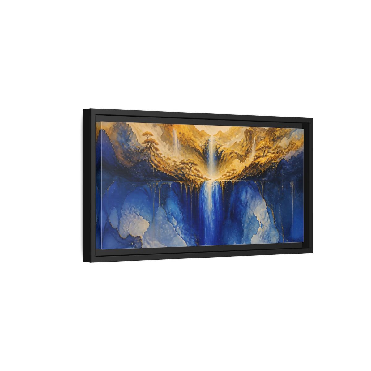 Side Mockup 8. Golden Valley Waterfall shown as framed canvas print