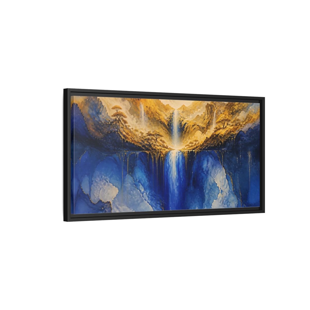 Side Mockup 2. Golden Valley Waterfall shown as framed canvas print