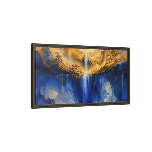 Main Mockup. Golden Valley Waterfall shown as framed canvas print
