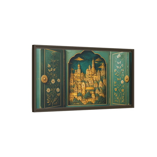 Main Mockup. Golden Village Cabinet shown as framed canvas print