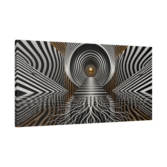 Main Mockup. Golden Vortex Staircase shown as canvas print