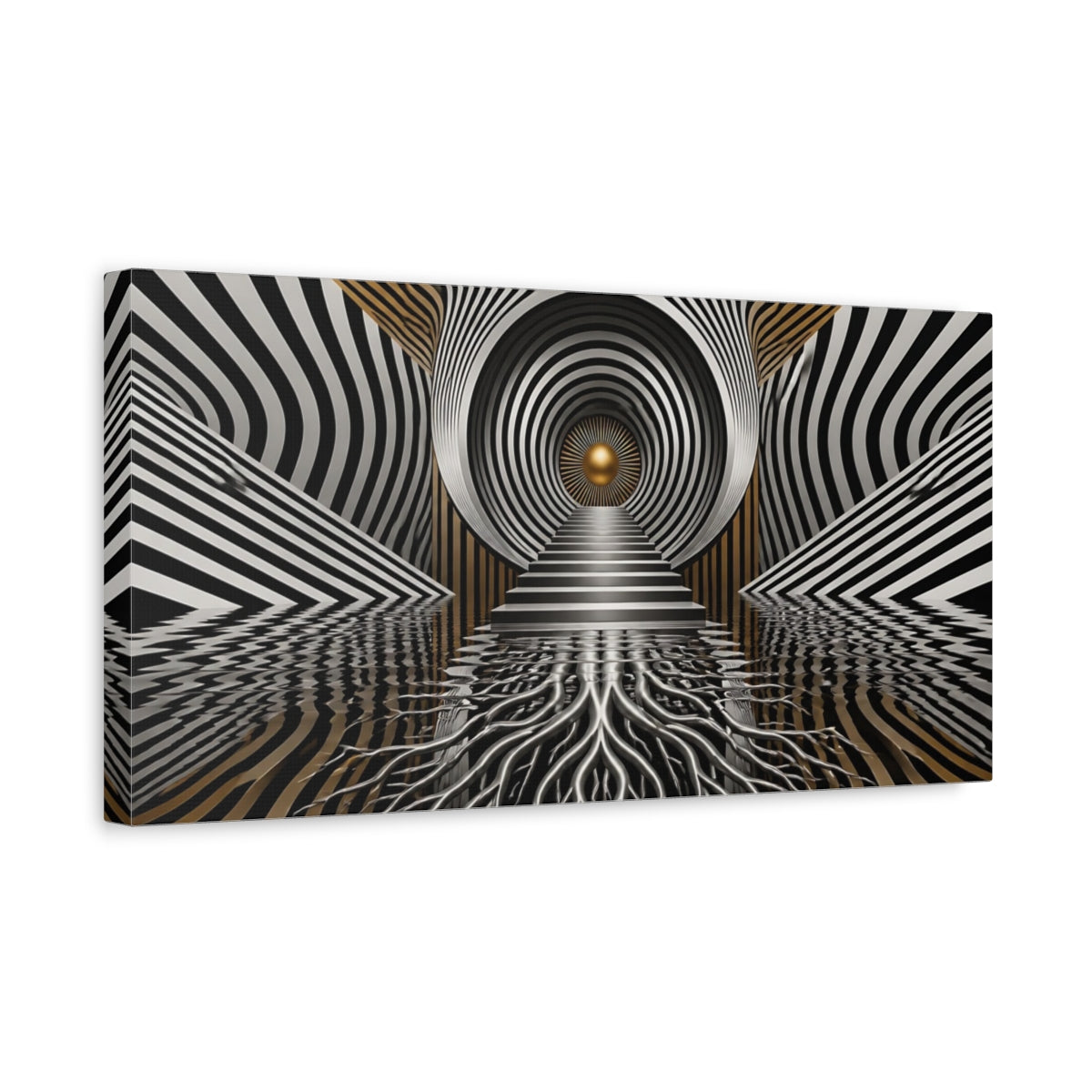 Side Mockup 3. Golden Vortex Staircase shown as canvas print