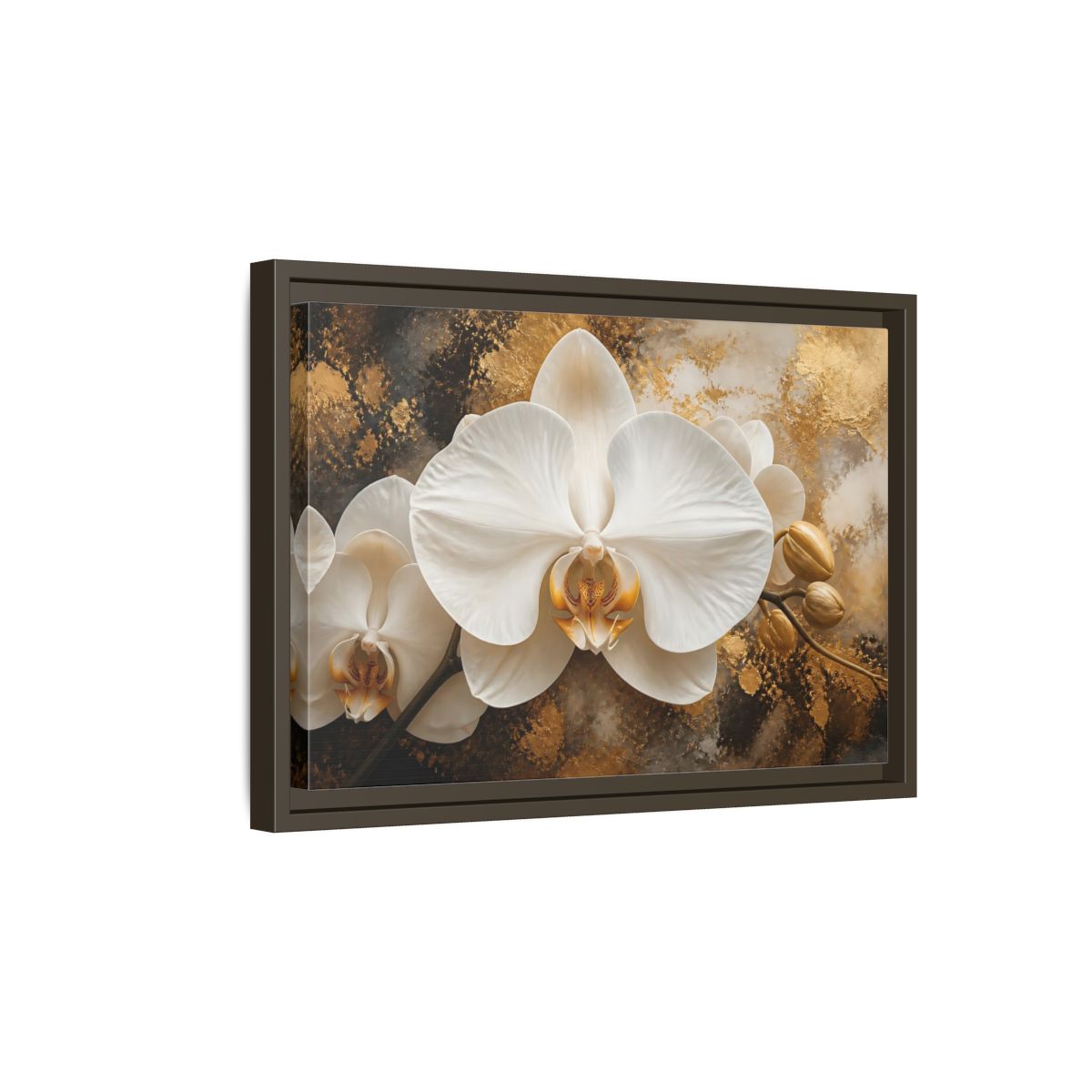 Side Mockup 5. Golden White Orchid shown as framed canvas print