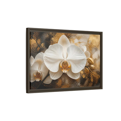 Side Mockup 2. Golden White Orchid shown as framed canvas print
